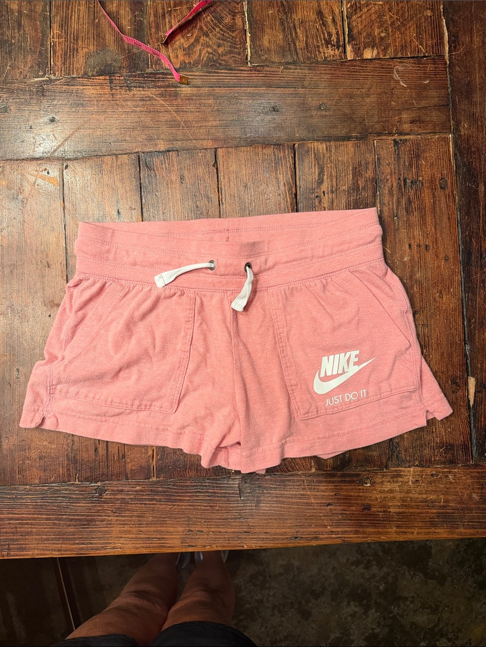 Nike Women's Dusty Pink Terry Drawstring Athletic Shorts-Size Small